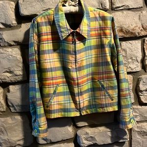 🍎 Vintage Donna Karan New York 100% Silk pastel plaid Jacket coat 1990s